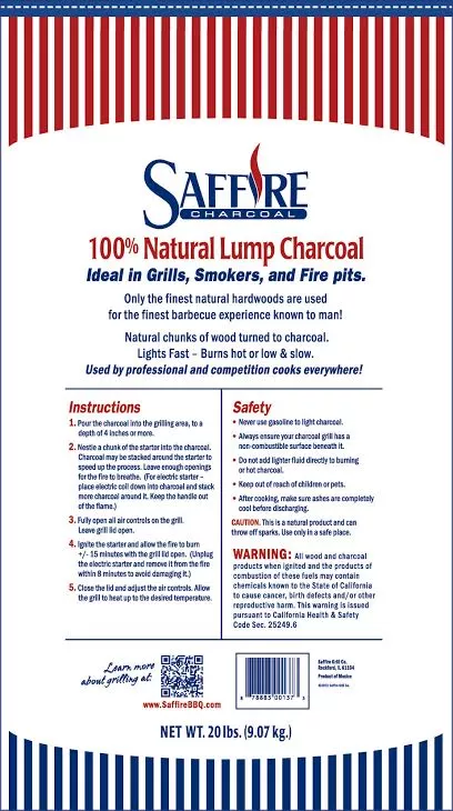 saffire 100 all natural lump charcoal bag back