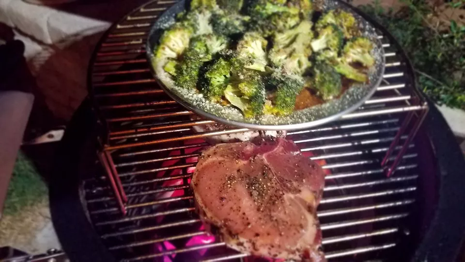 Grilling Steak and Cooking Broccoli