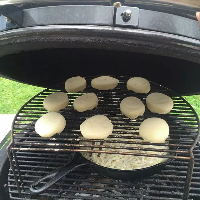 Hash Browns and Biscuits on a Kamado Grill
