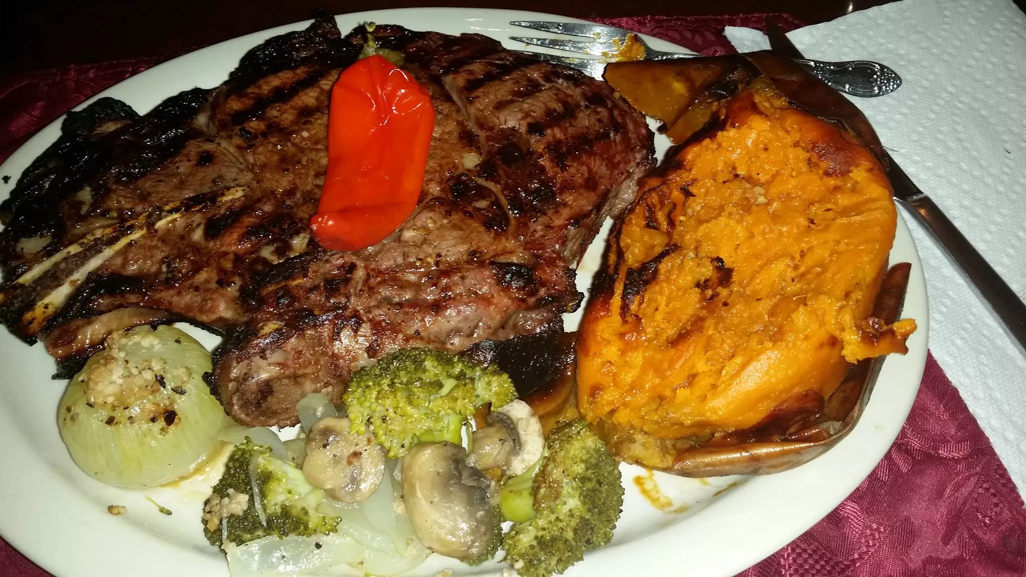 Steak, Broccoli, and Sweat Potato Dinner