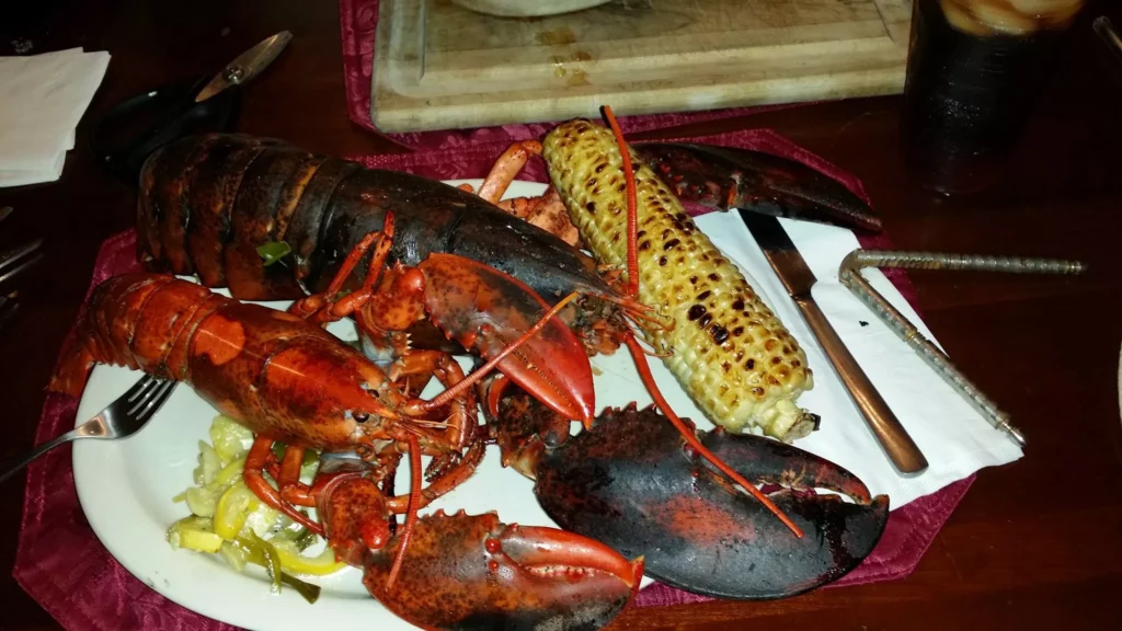 grilled lobster with grilled corn on the cob