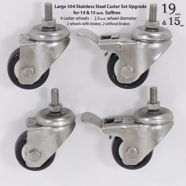 Large (19") and Medium (15") Stainless Steel Casters - All 4