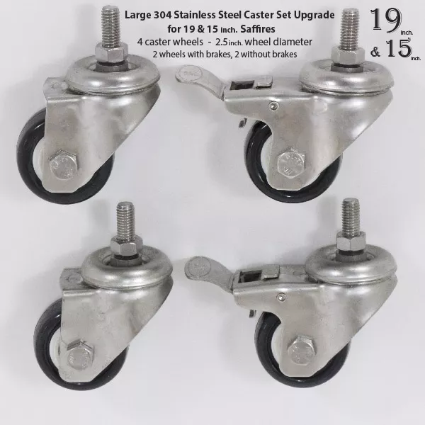large 19 and medium 15 stainless steel casters all 4