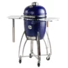 A 15 inch, Platinum class, Sapphire Blue grill from Saffire; comes with stainless steel side-shelves and cart