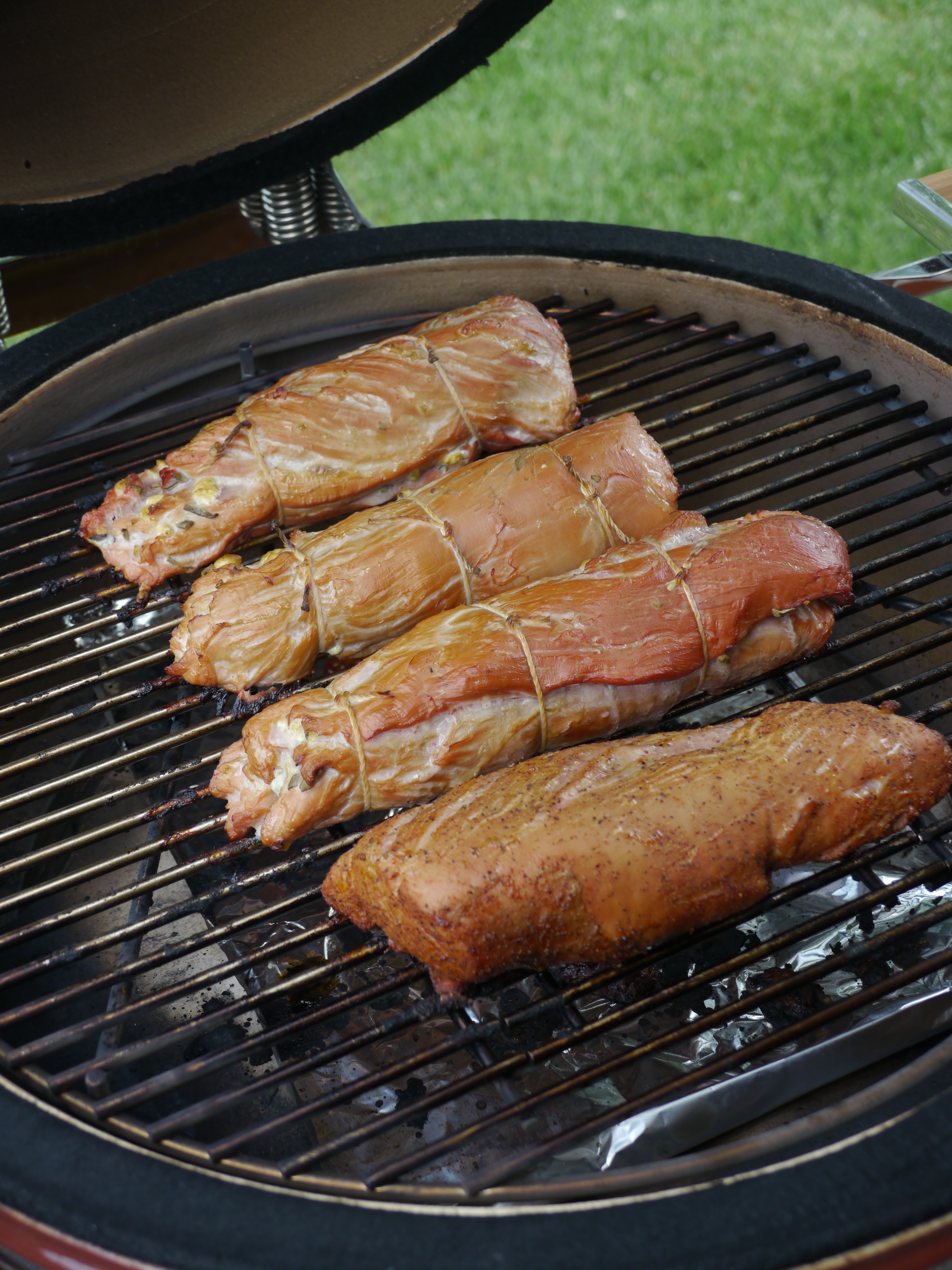 smoke a christmas stuffed pork roast on a kamado grill