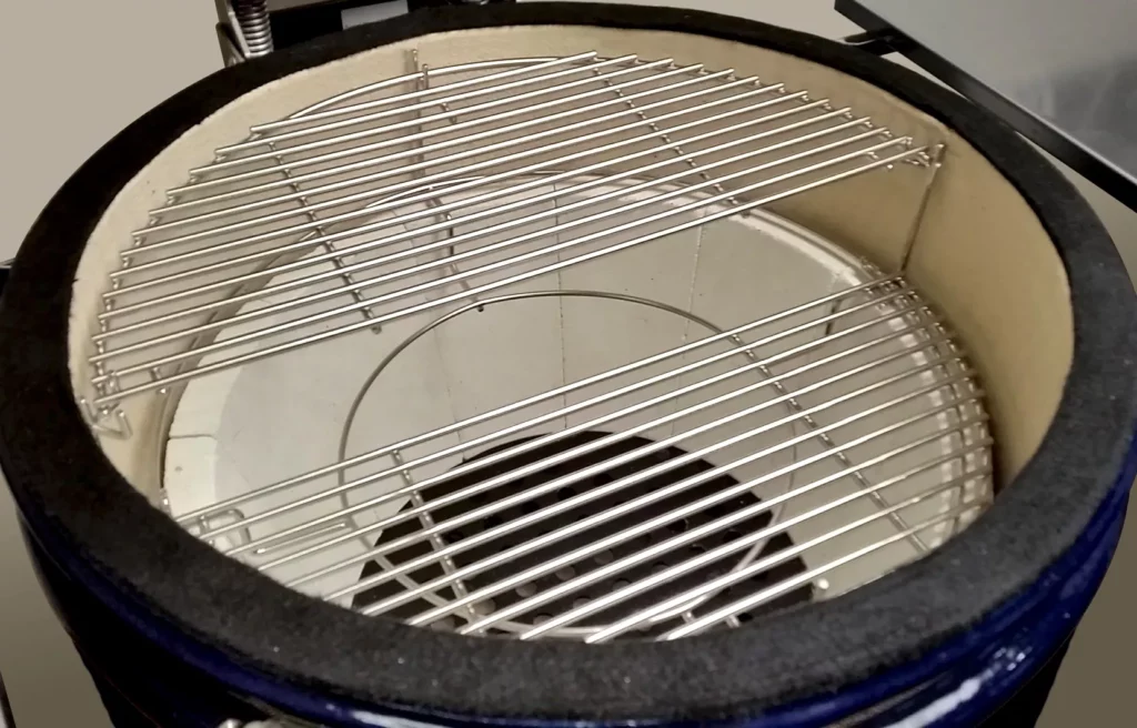 Multi-Grid shown with one grid at the top level and one at the bottom level of a Multi-Rack; Crucible firebox shown below Multi-Rack