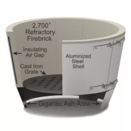 Saffire's patented kamado firebox