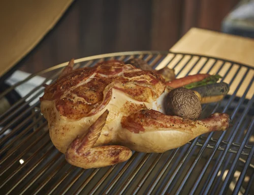 Bacon-Wrapped Chicken with Mushrooms and Carrots