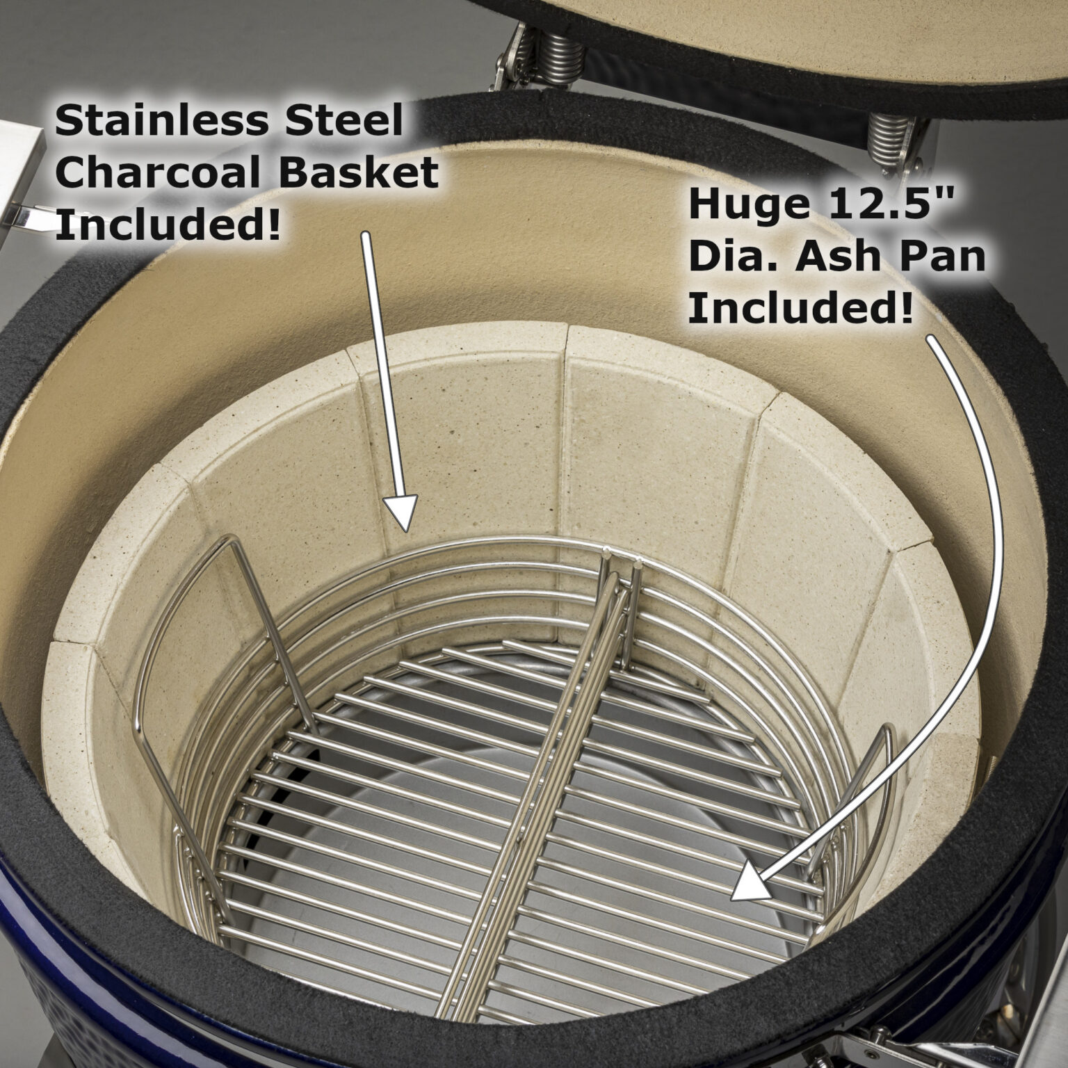 Charcoal Basket And Ash Pan In Crucible Firebox