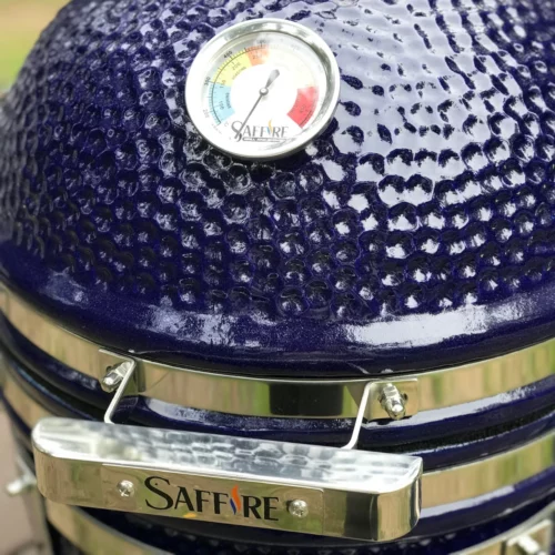 Closeup of the saffire small blue grill dome.