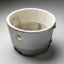 Crucible Kamado firebox with a charcoal basket. Artistic shot.