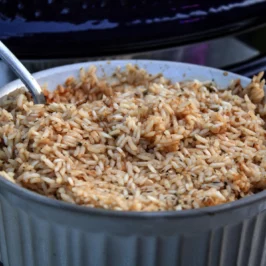 Rice Cooked In A Casserole Dish On A Kamado