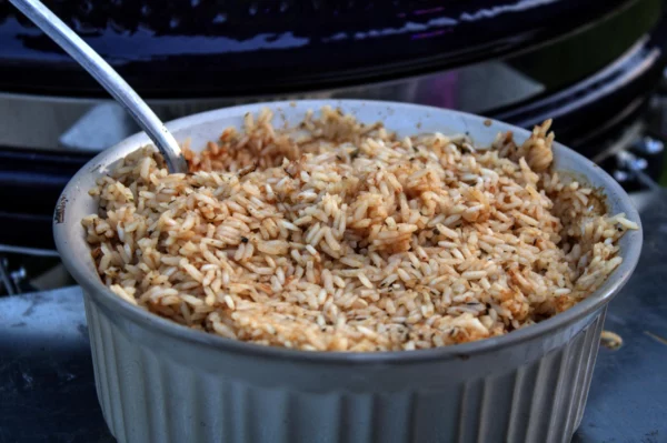 Rice Cooked In A Casserole Dish On A Kamado