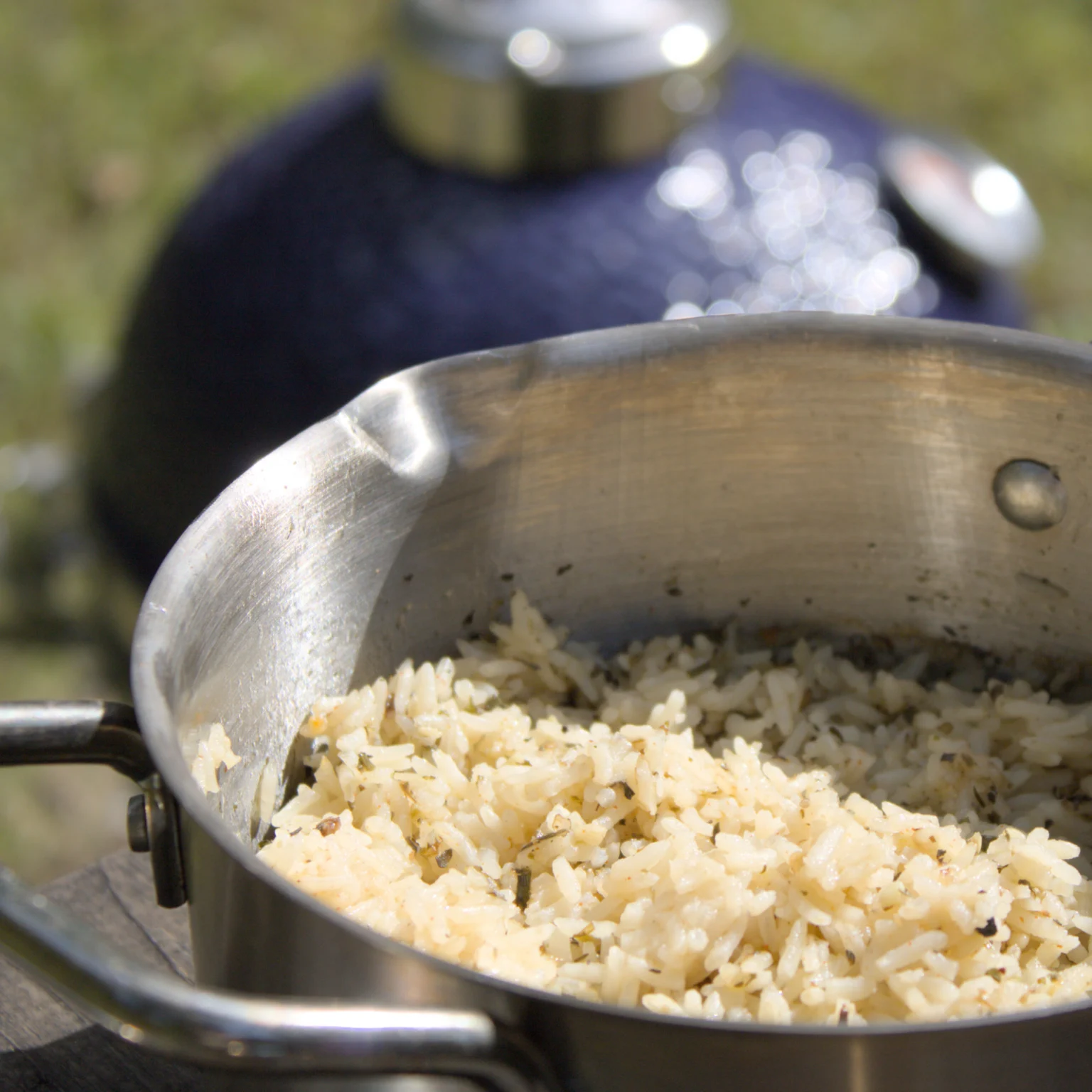 Rice Cooked In Stainless Steel Pot