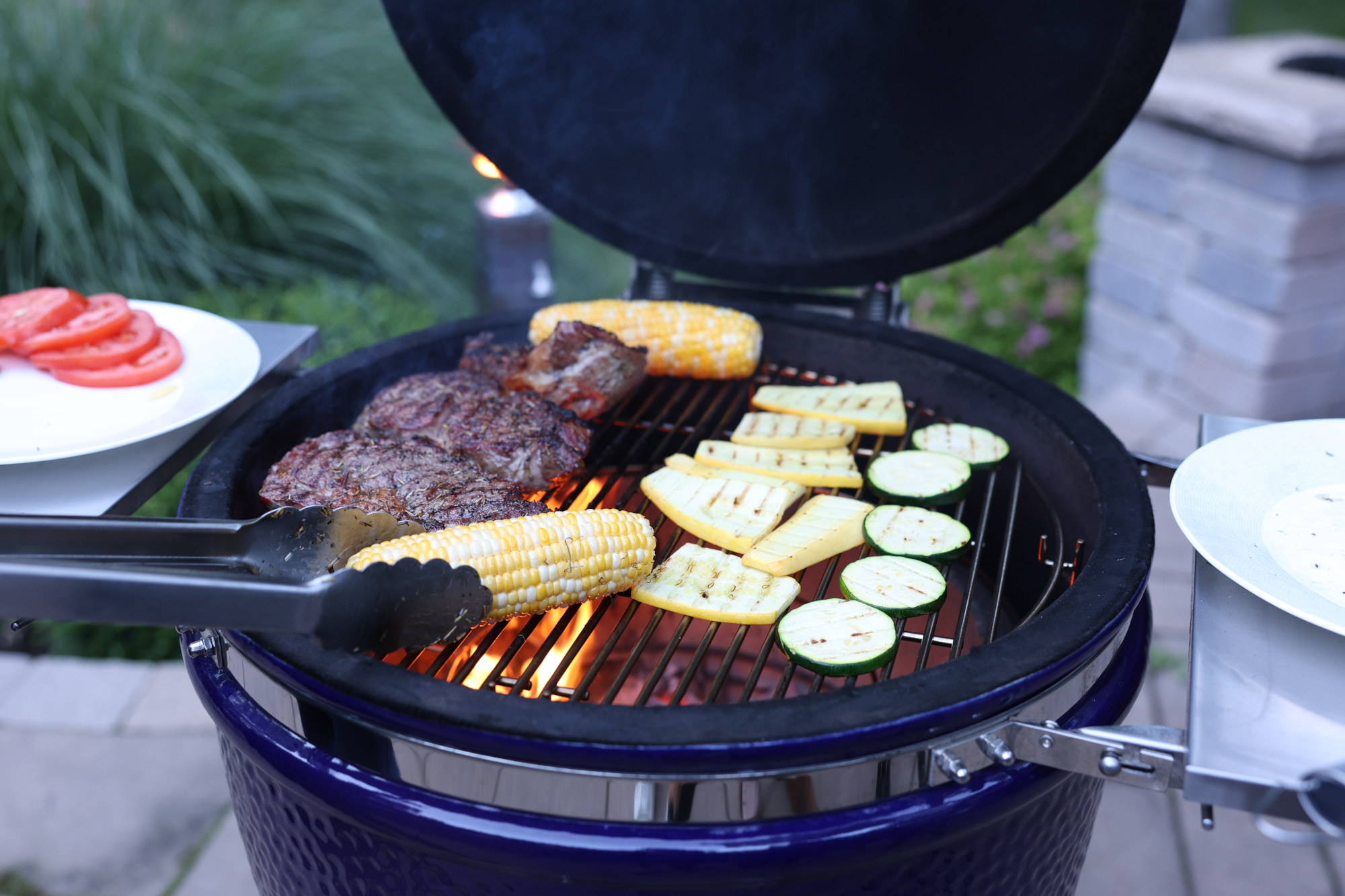Steak And Vegetables On A Saffire Kamado Bbq